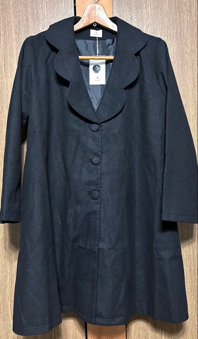 新品◆merry jenny スカラップカラー Aラインコート 黒 フリーサイズ