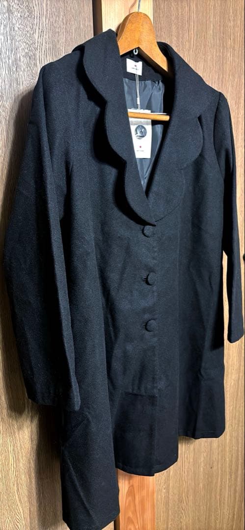 新品◆merry jenny スカラップカラー Aラインコート 黒 フリーサイズ