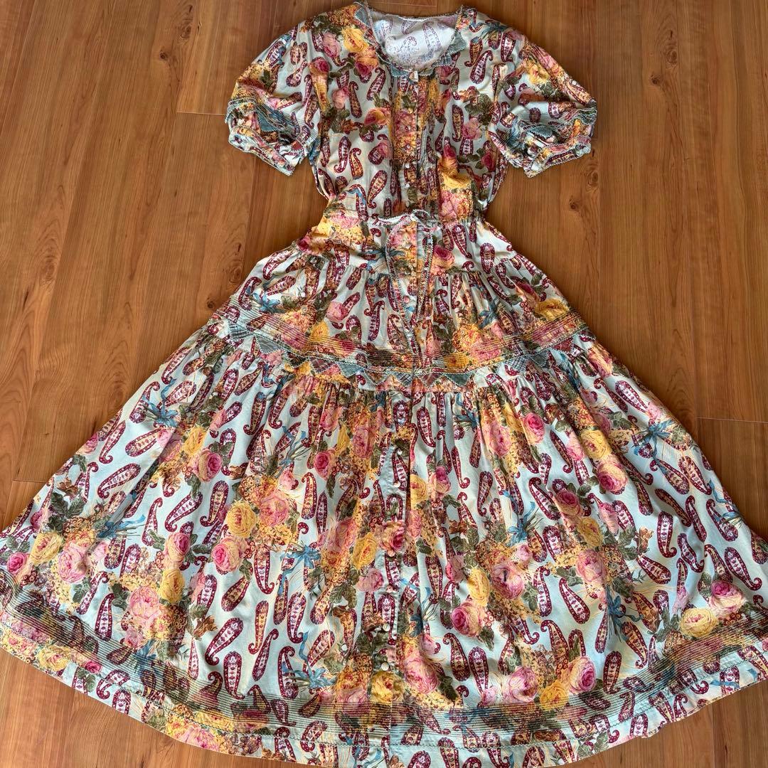 カネコイサオ ペイズリー 薔薇柄 ロングワンピース 半袖 ピンクハウス