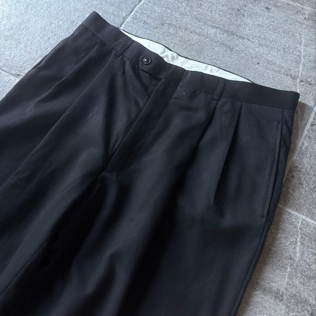 90s \"ウールギャバ\" 2タック ワイドスラックス \"ブラック\" W34