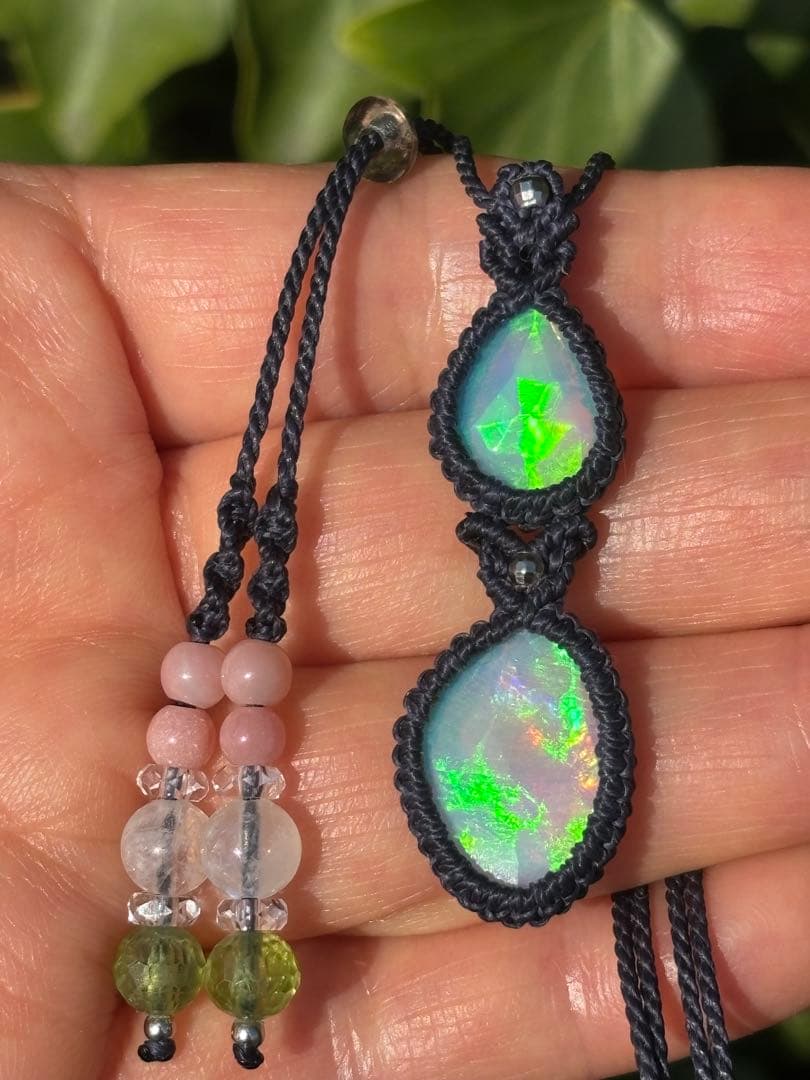 ◆ダブル オパール◆マクラメ編みペンダント