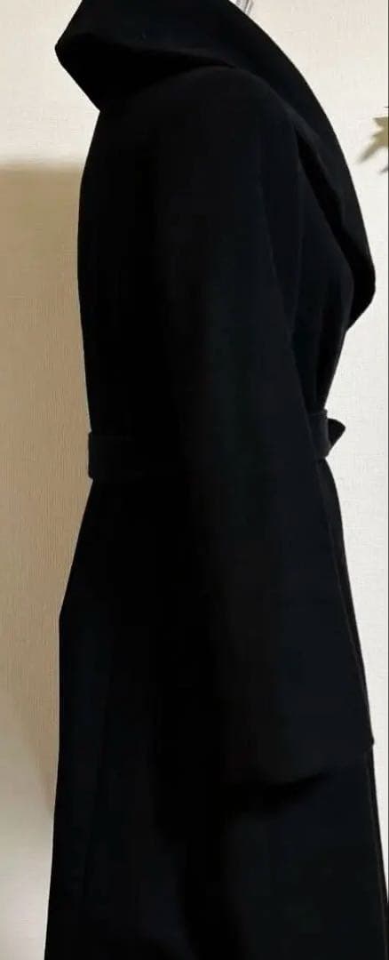 美品 イネド カシミヤ100% ベルト ロング コート 黒 ブラック　9号