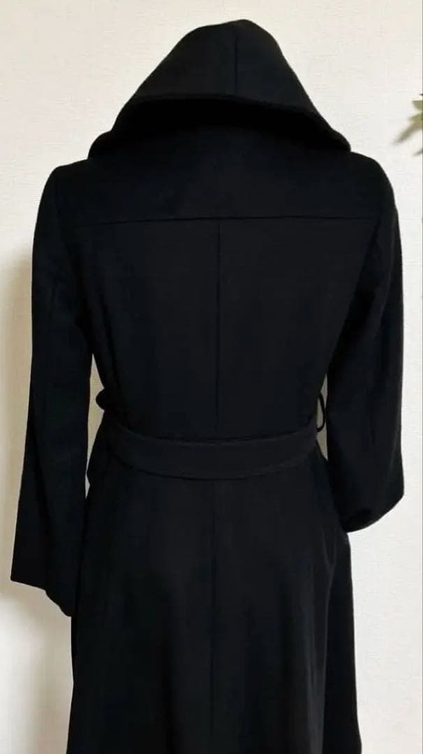 美品 イネド カシミヤ100% ベルト ロング コート 黒 ブラック　9号