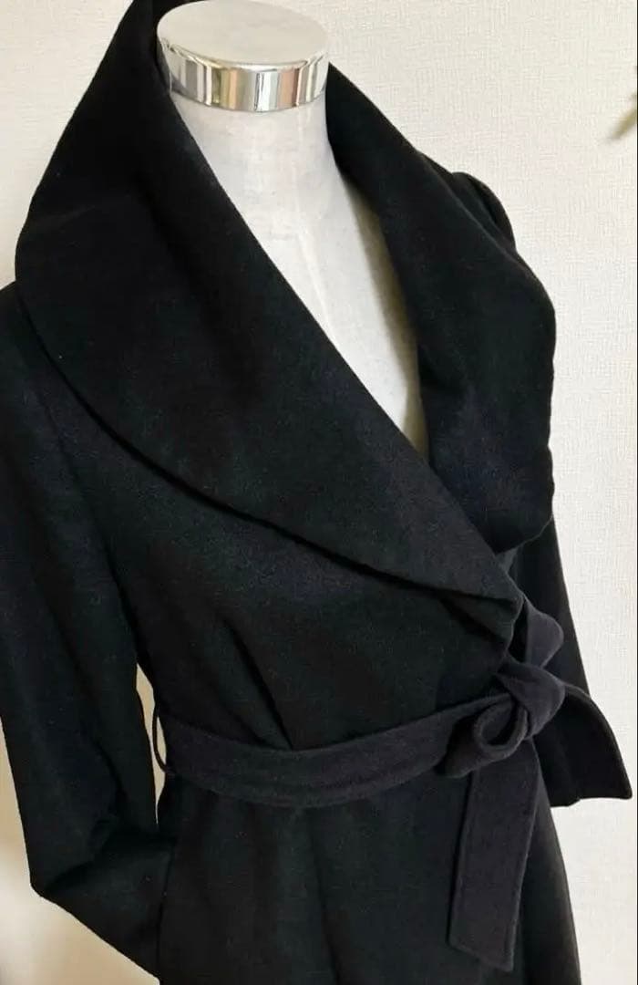 美品 イネド カシミヤ100% ベルト ロング コート 黒 ブラック　9号