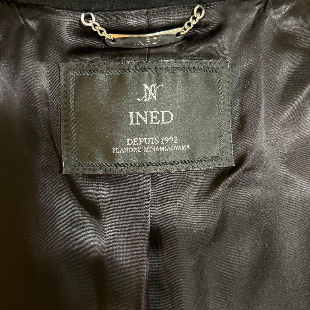 美品 イネド カシミヤ100% ベルト ロング コート 黒 ブラック　9号