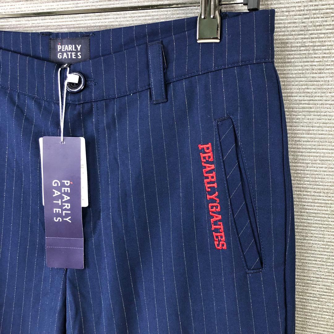 未使用品 PEARLY GATES ロゴ ストライプ パンツ 4 ネイビー