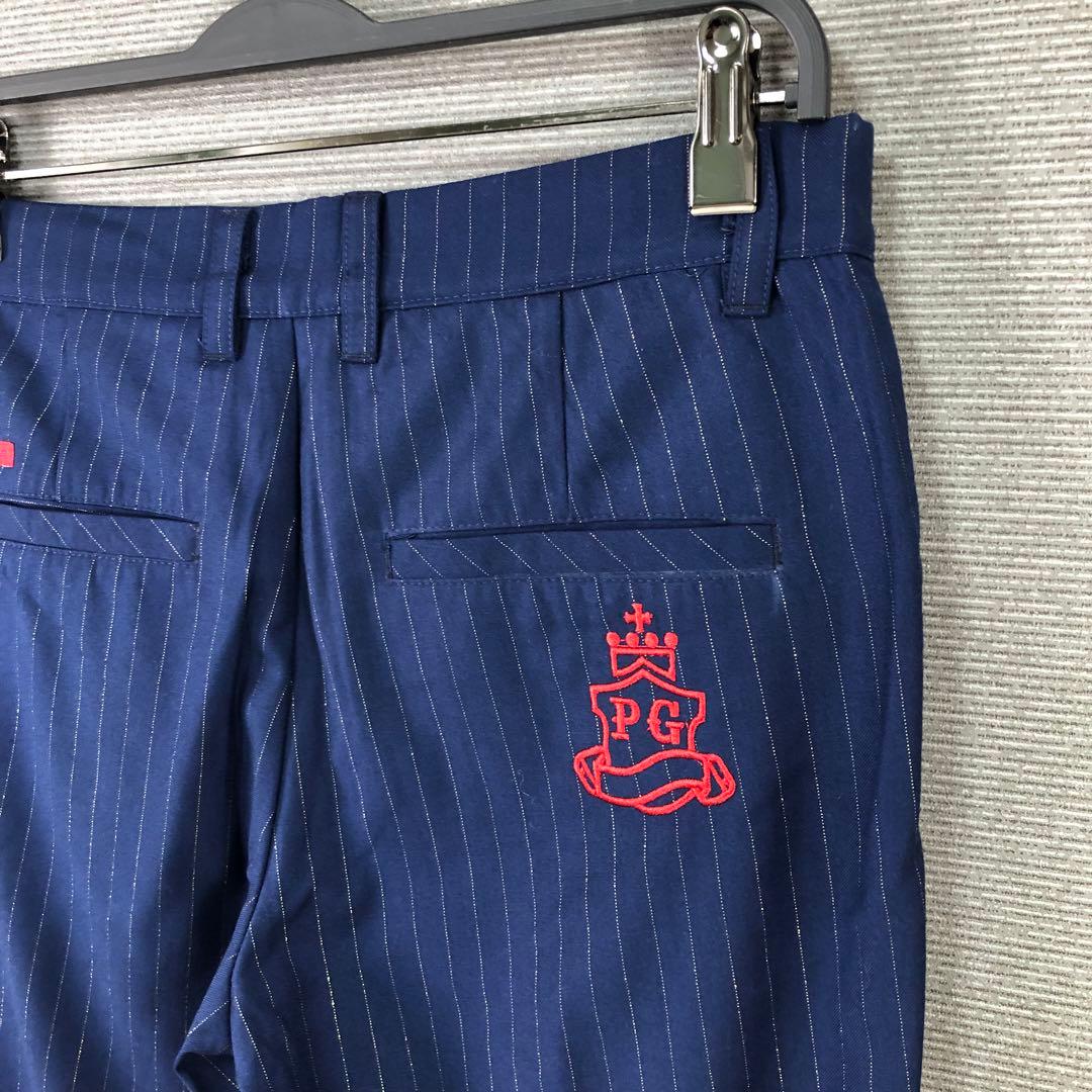 未使用品 PEARLY GATES ロゴ ストライプ パンツ 4 ネイビー