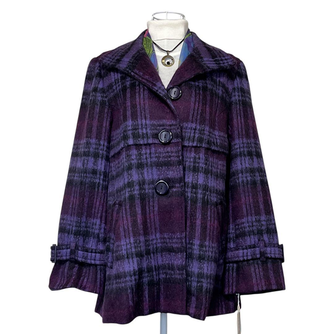 【新品】JUNO ジャケットコート　モヘア混　2way パープル　紫　軽量