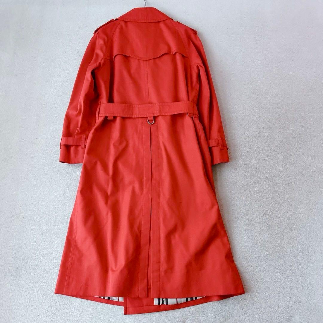 稀少✨バーバリー　トレンチコート　ロング　ダブル　ベルト　赤　ノバチェック　L