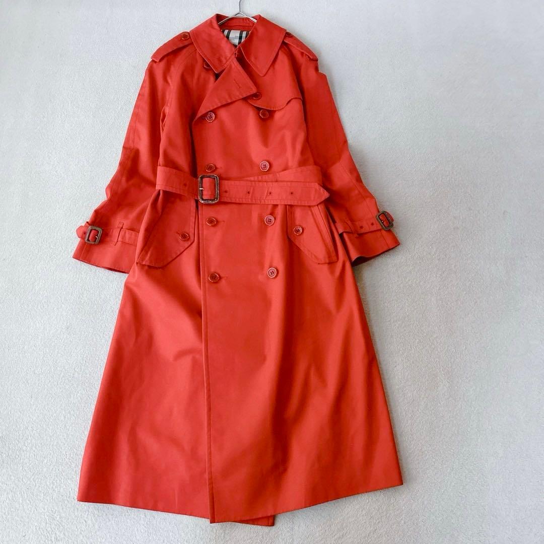 稀少✨バーバリー　トレンチコート　ロング　ダブル　ベルト　赤　ノバチェック　L