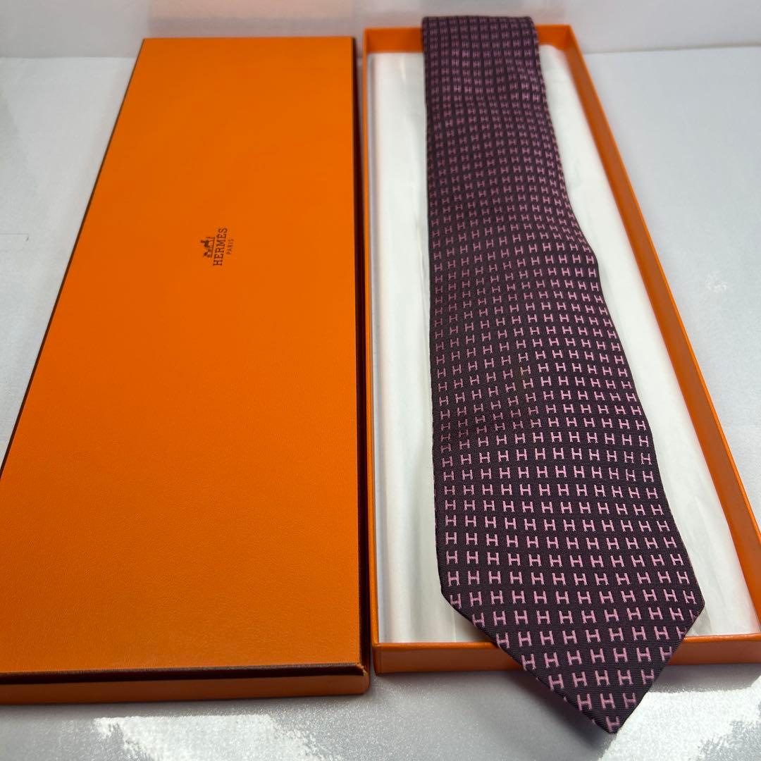 HERMES エルメス 極美品 ネクタイ ファソネ H柄 H織 人気 バイカラー