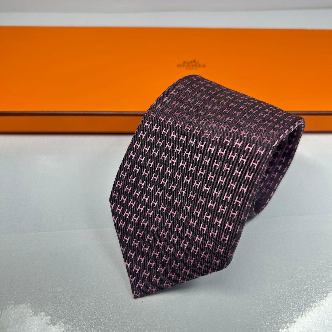 HERMES エルメス 極美品 ネクタイ ファソネ H柄 H織 人気 バイカラー