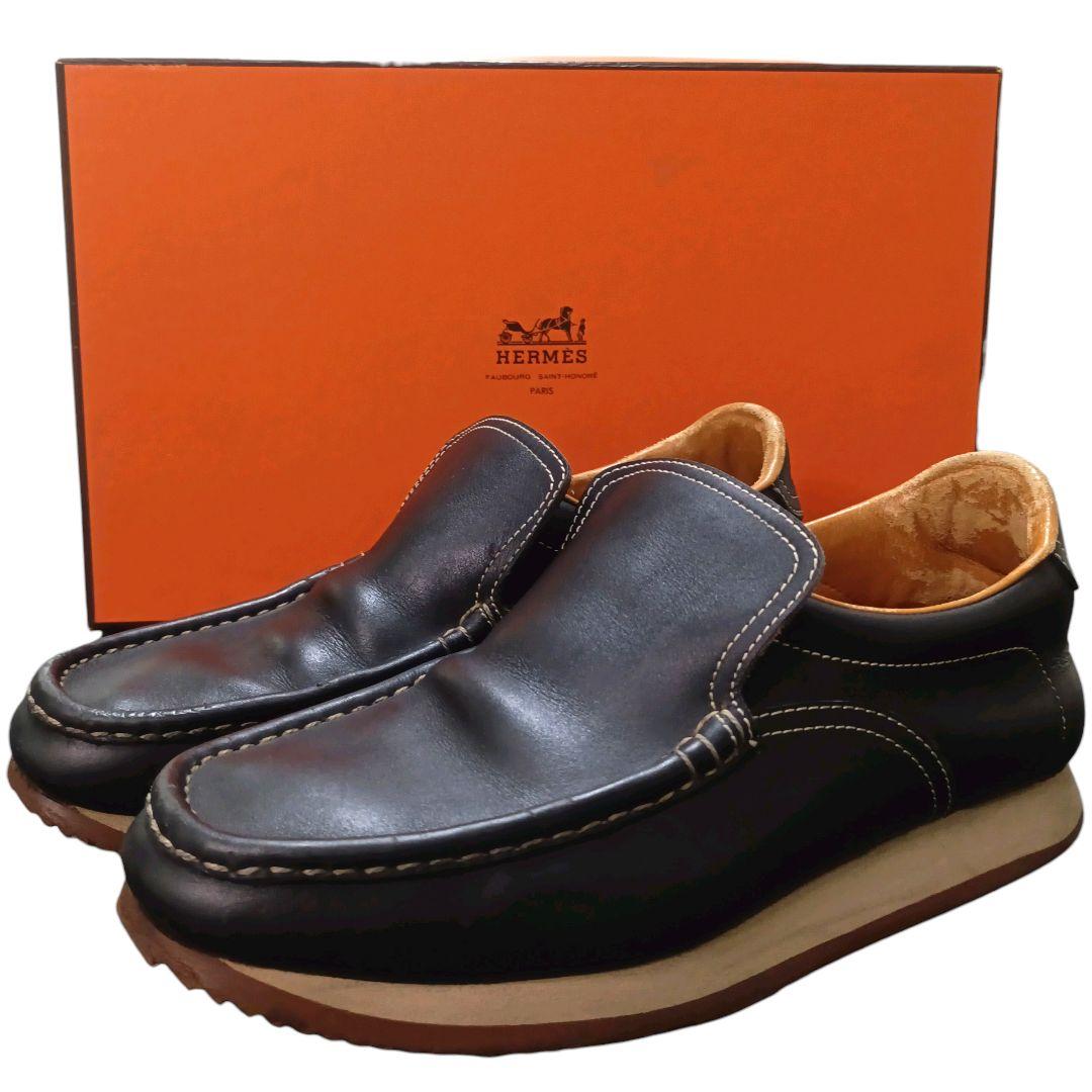 現行ロゴ✨HERMES ターボ スリッポン 黒 40 イタリア製