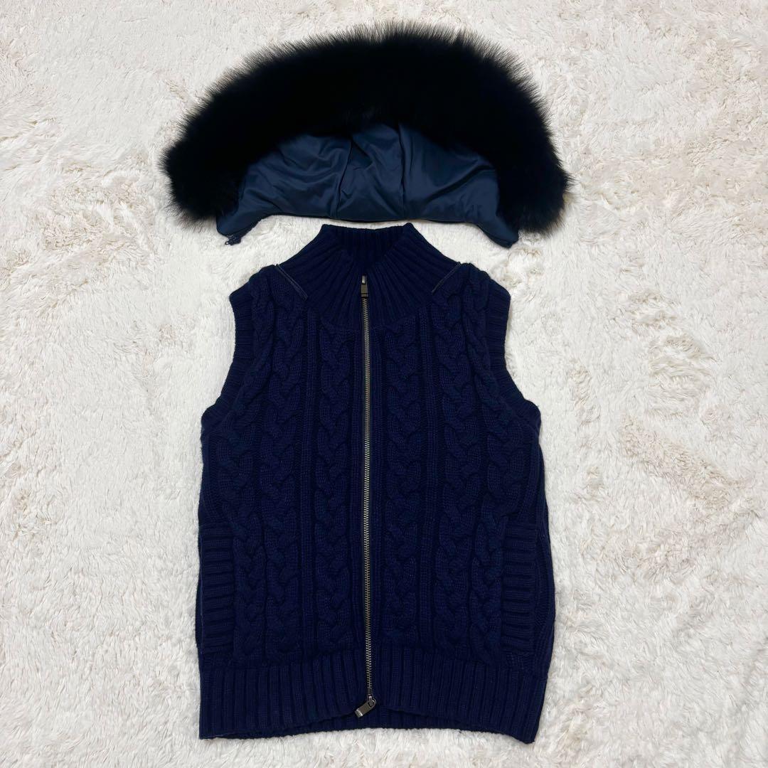 【タグ付】アナイ　ケーブルニット　フォックスファー　ダウン　ベスト　S　3way
