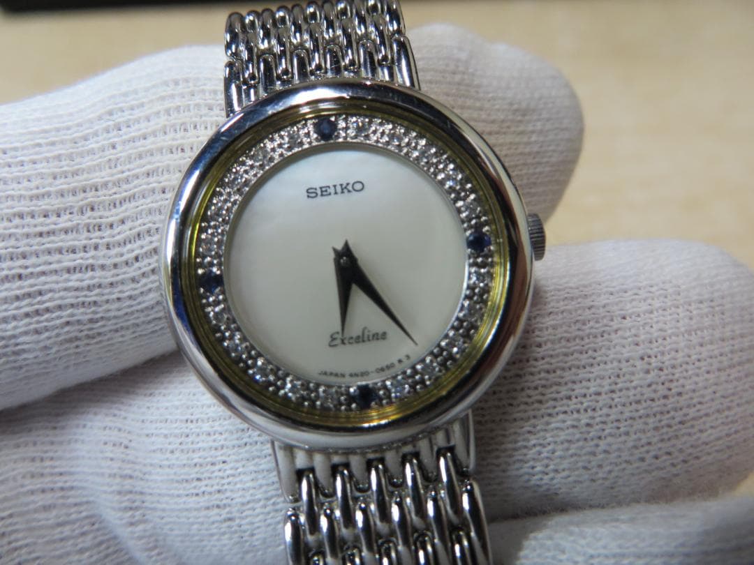 セイコー　エクセリーヌ　20P ダイヤ　4P サファイア　シェル文字　新電池