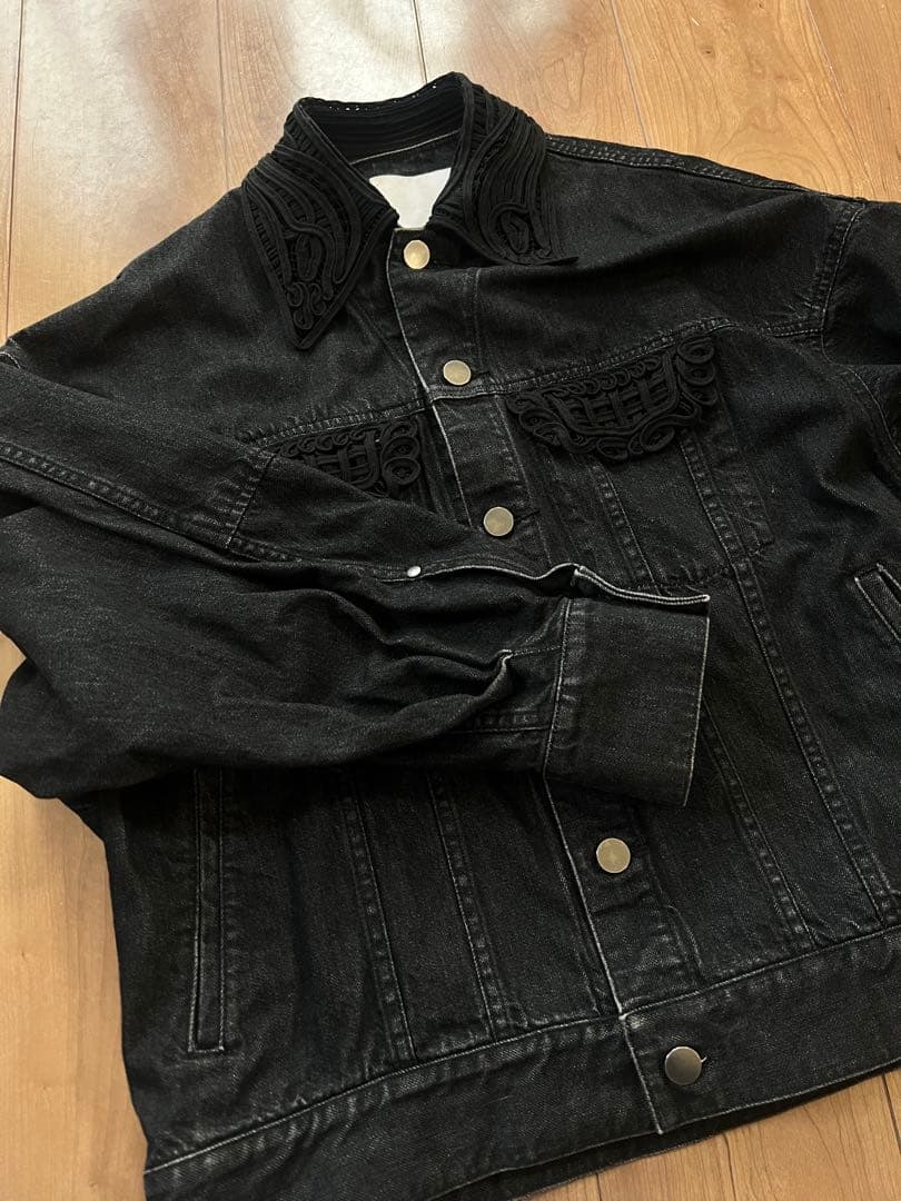 mamekrogouchi コード刺繍 ブラックデニムジャケット