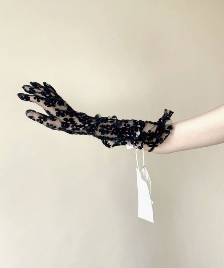 YUHAN WANG フローラルレースグローブ　黒