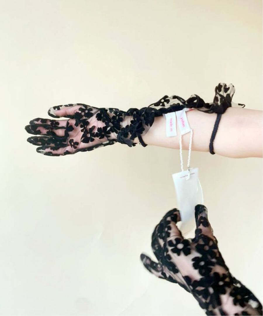 YUHAN WANG フローラルレースグローブ　黒