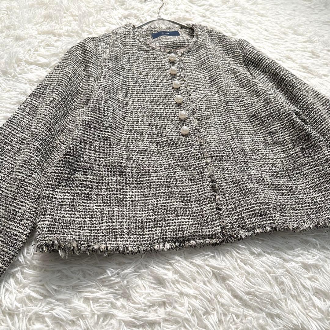 【美品】 SHIPS　スラブ ツイード ノーカラー ジャケット　パールボタン