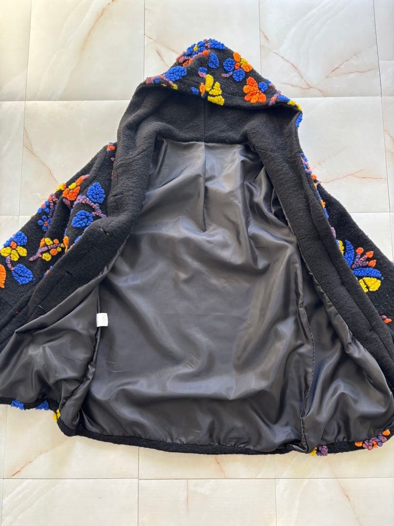 希少✨ イタリア製 圧縮ウール フラワー フード付コート レトロ マルチカラー