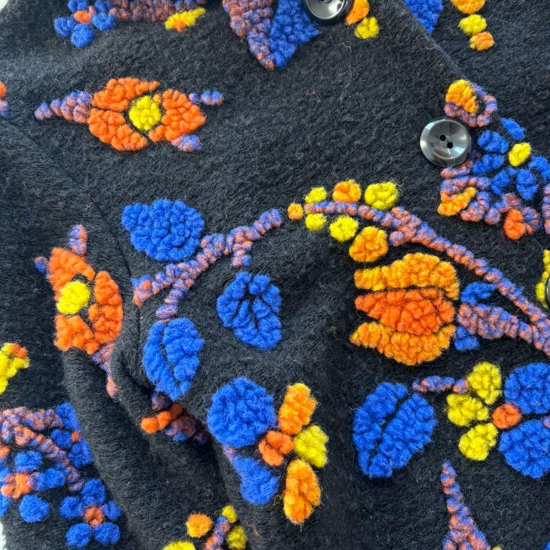 希少✨ イタリア製 圧縮ウール フラワー フード付コート レトロ マルチカラー