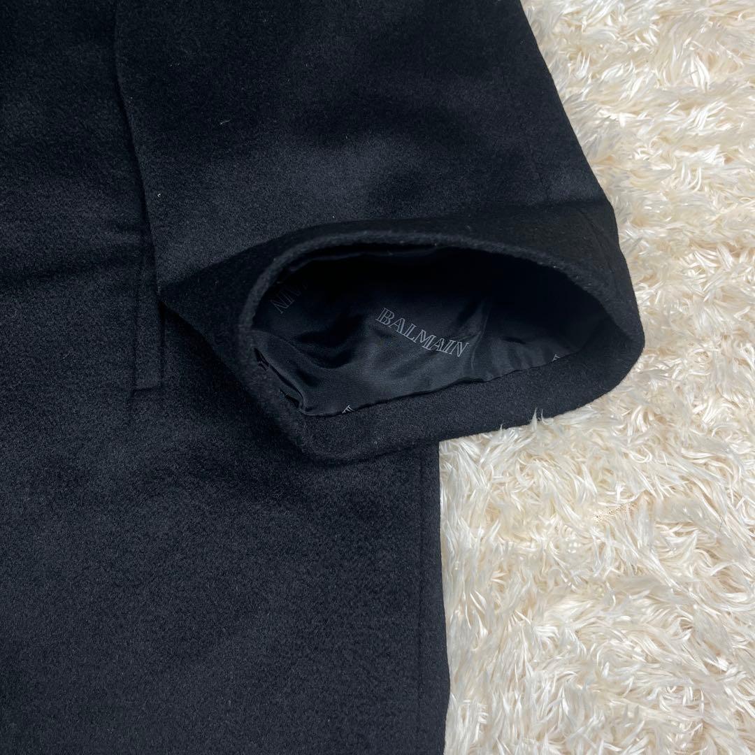 BALMAIN バルマン カシミヤ100% 裏地シルク ロングコート Mブラック
