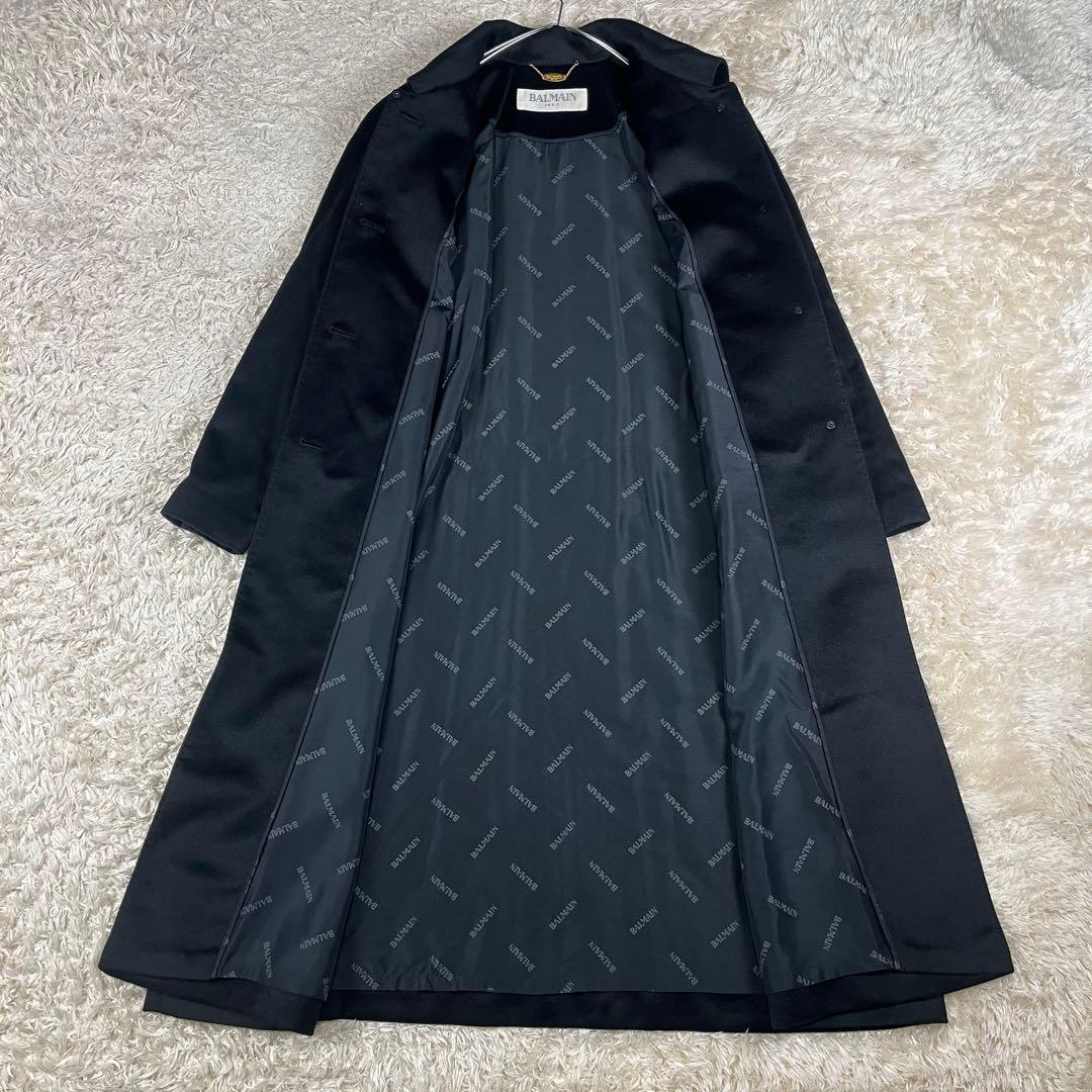 BALMAIN バルマン カシミヤ100% 裏地シルク ロングコート Mブラック