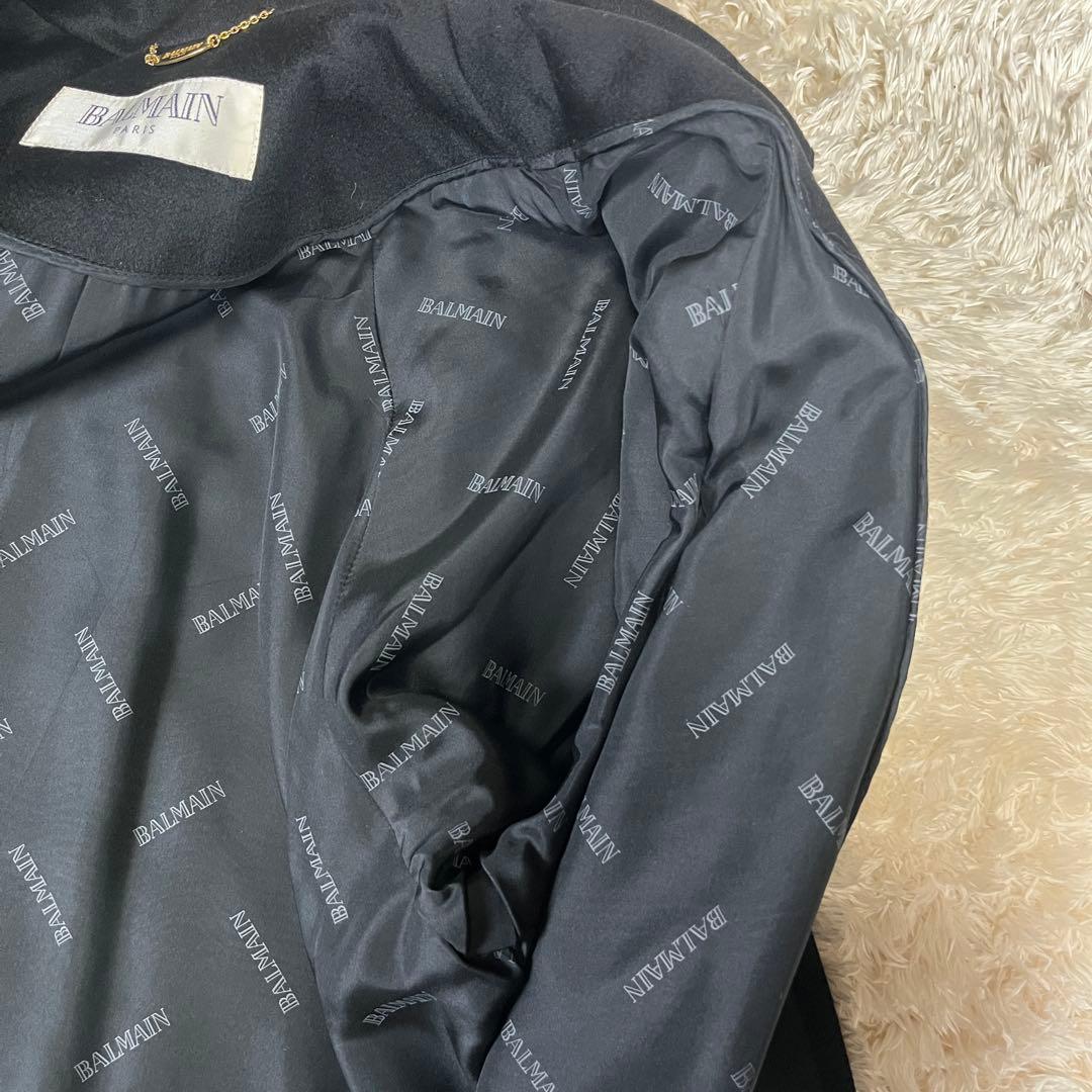 BALMAIN バルマン カシミヤ100% 裏地シルク ロングコート Mブラック