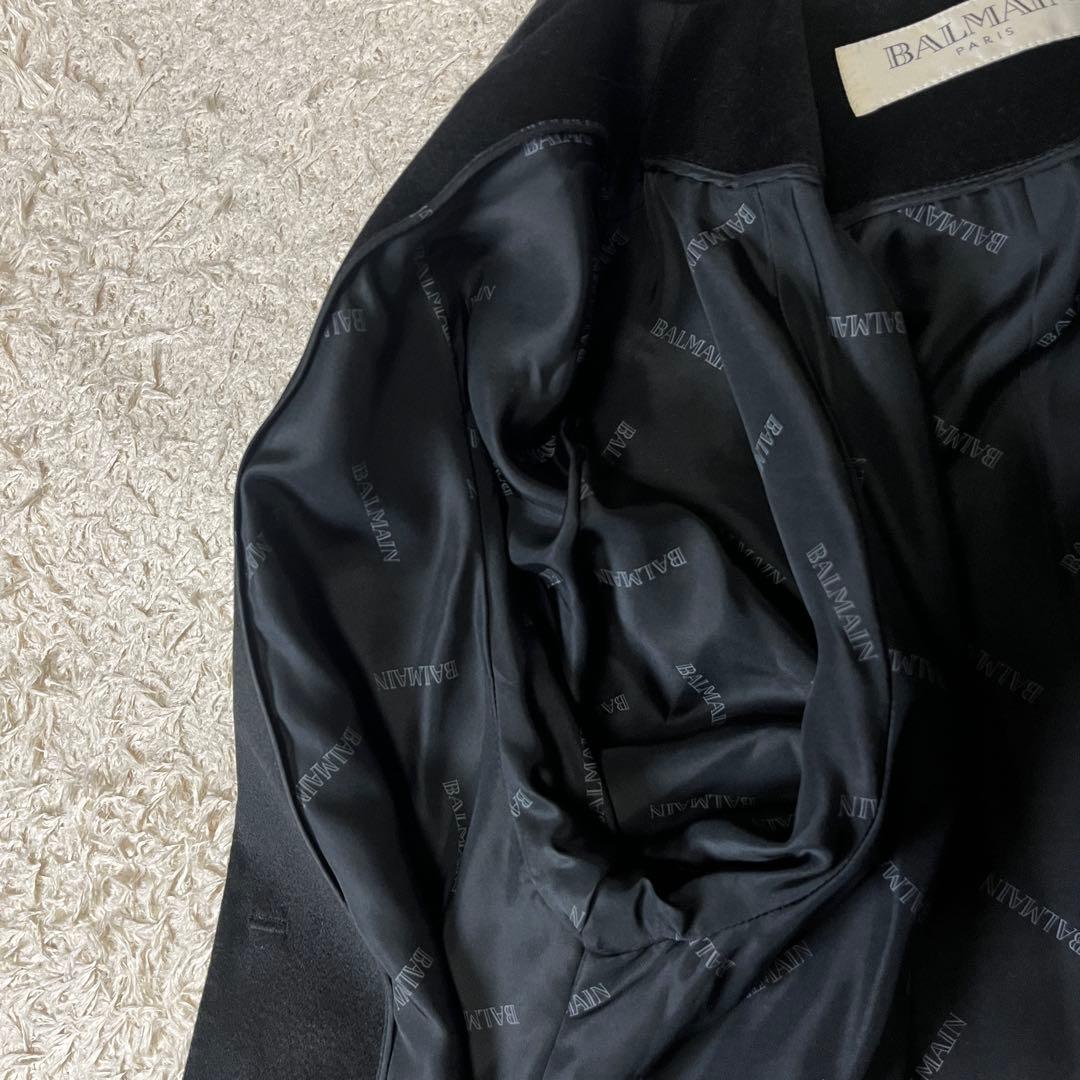 BALMAIN バルマン カシミヤ100% 裏地シルク ロングコート Mブラック