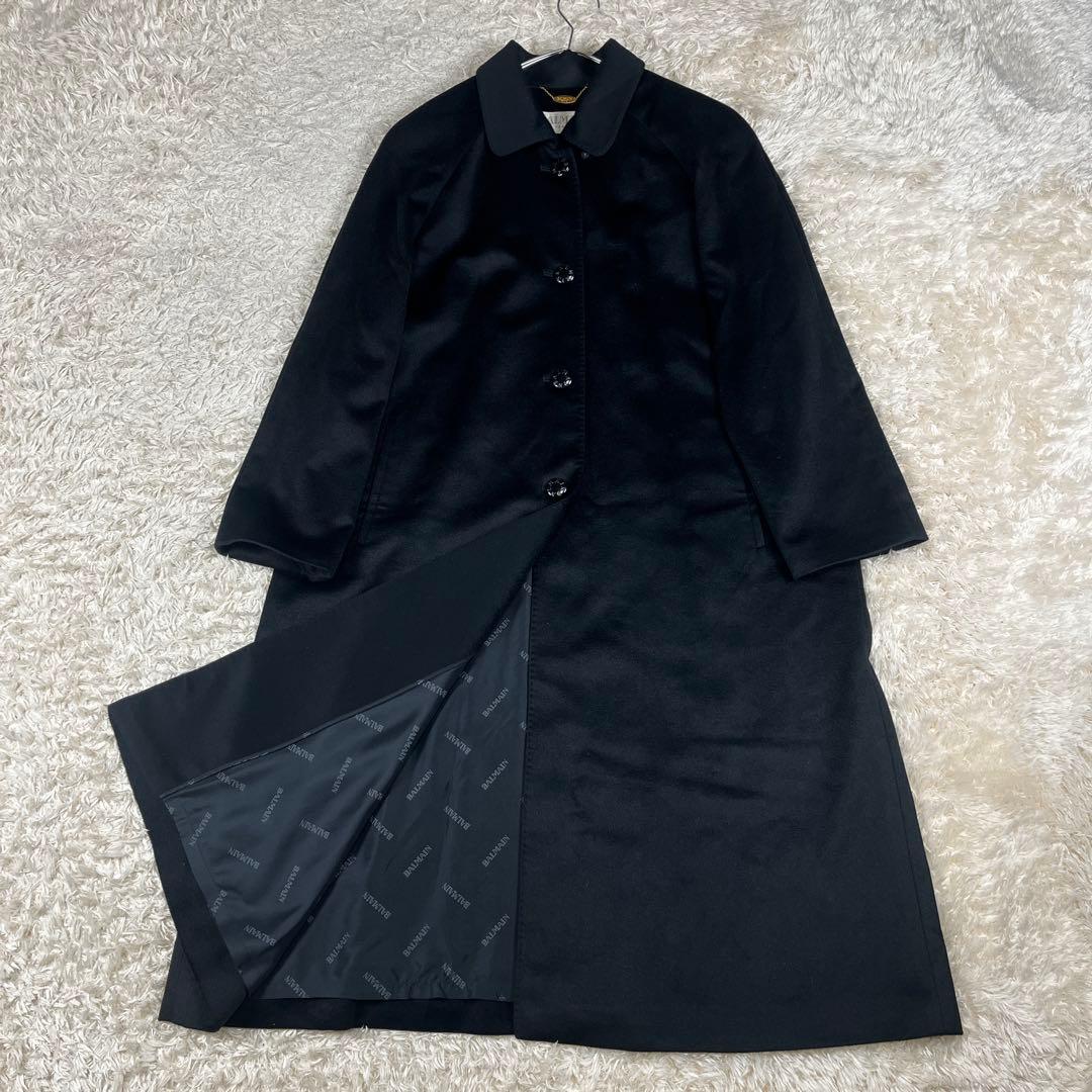 BALMAIN バルマン カシミヤ100% 裏地シルク ロングコート Mブラック