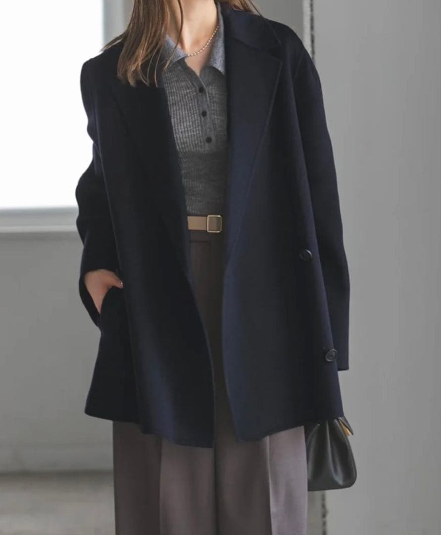 Super160sチェスターミドルコート 36 ネイビー　Noble