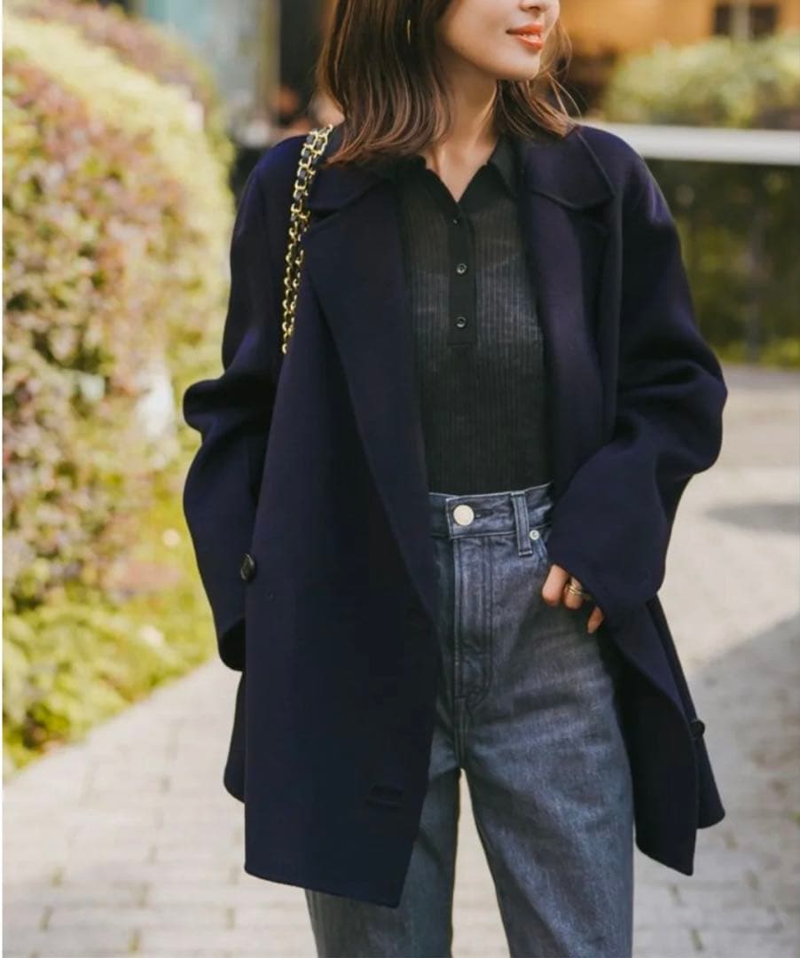 Super160sチェスターミドルコート 36 ネイビー　Noble