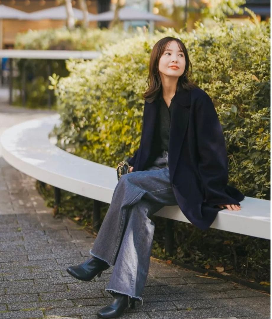 Super160sチェスターミドルコート 36 ネイビー　Noble