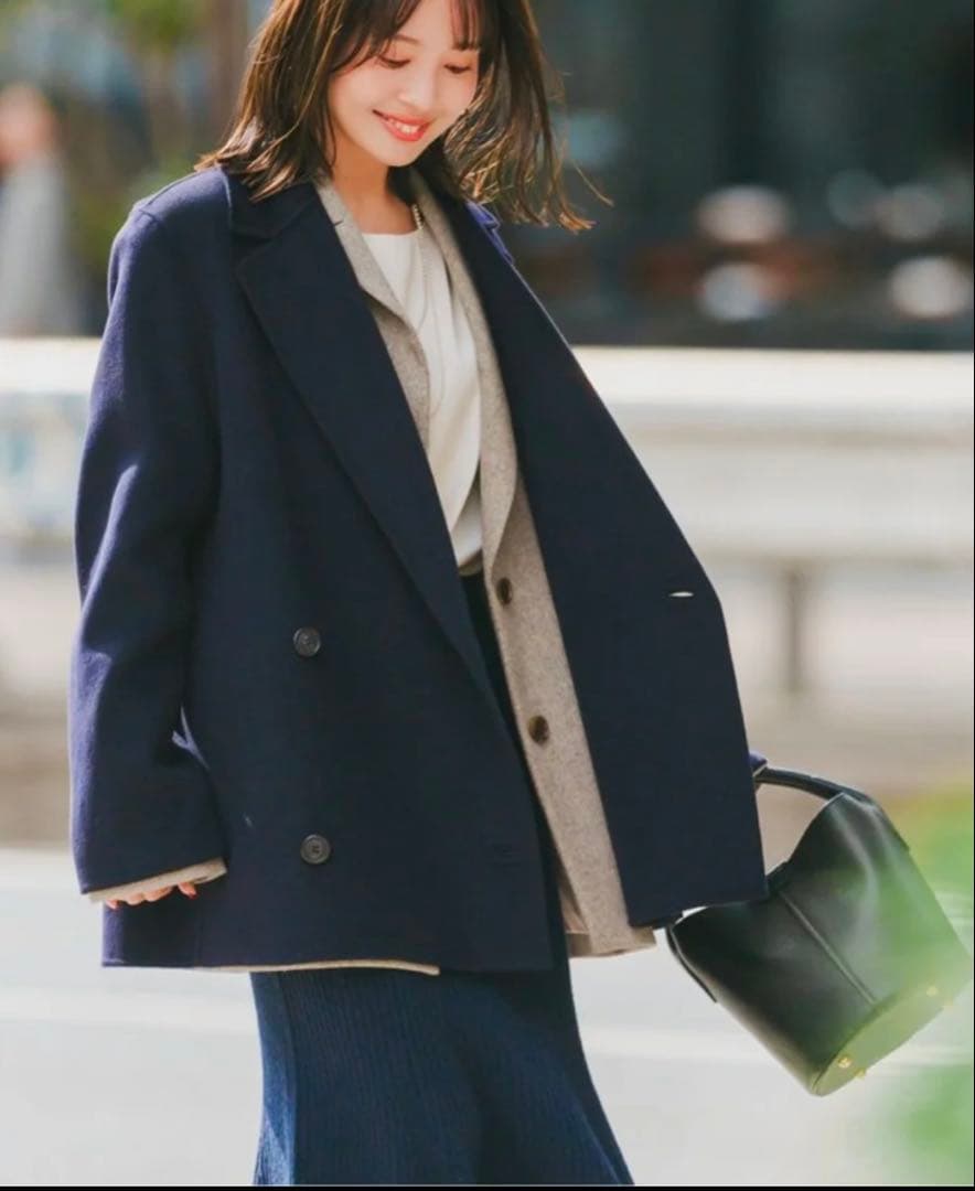 Super160sチェスターミドルコート 36 ネイビー　Noble