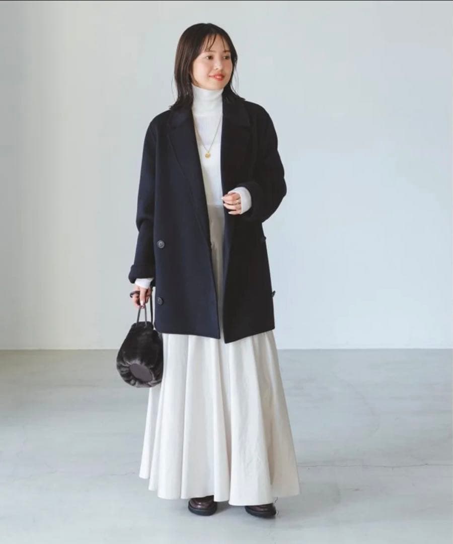 Super160sチェスターミドルコート 36 ネイビー　Noble