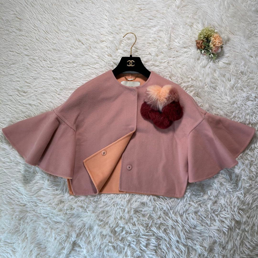 極美品 フェンディ ミンク×フォックスファーコサージュ ケープ ジャケット