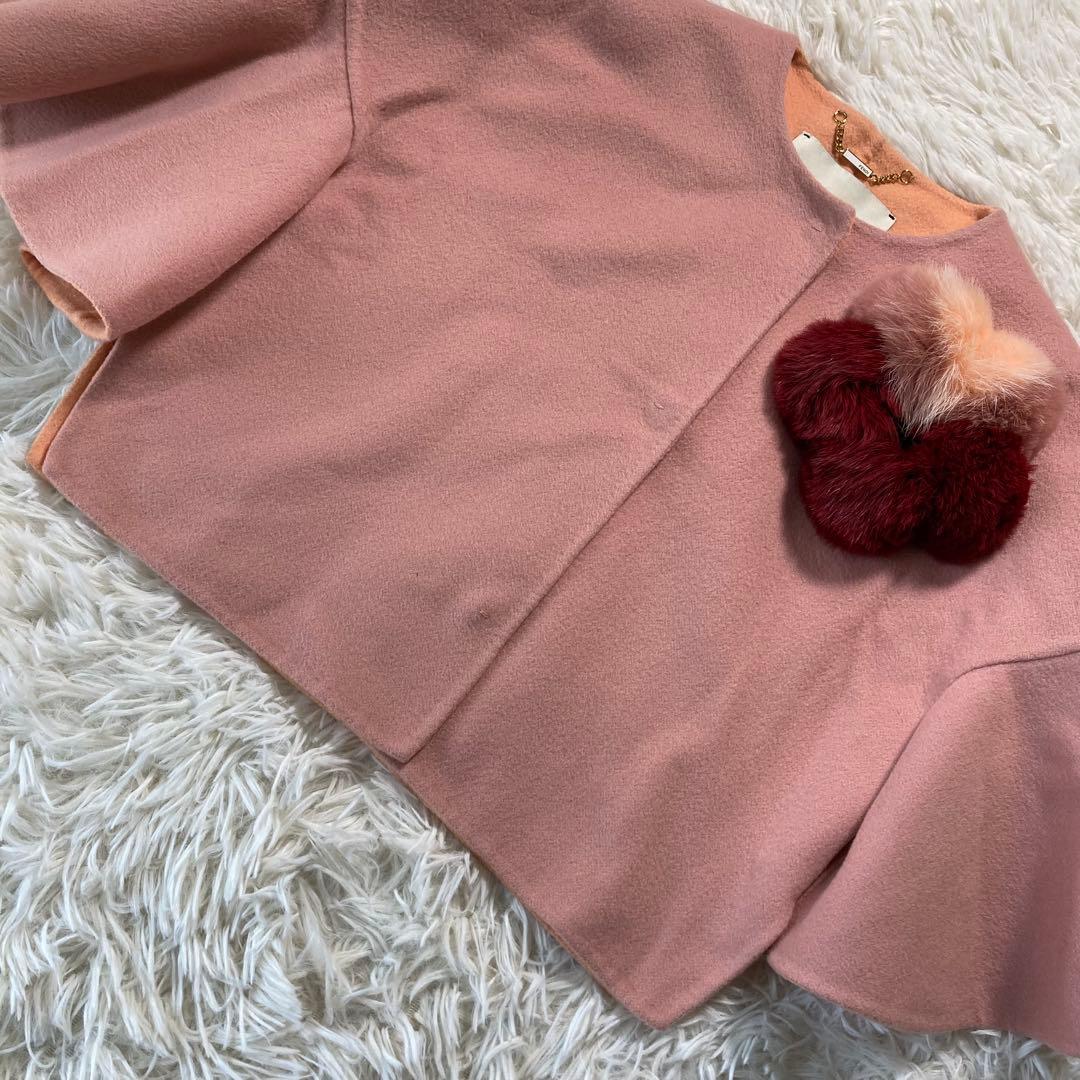 極美品 フェンディ ミンク×フォックスファーコサージュ ケープ ジャケット