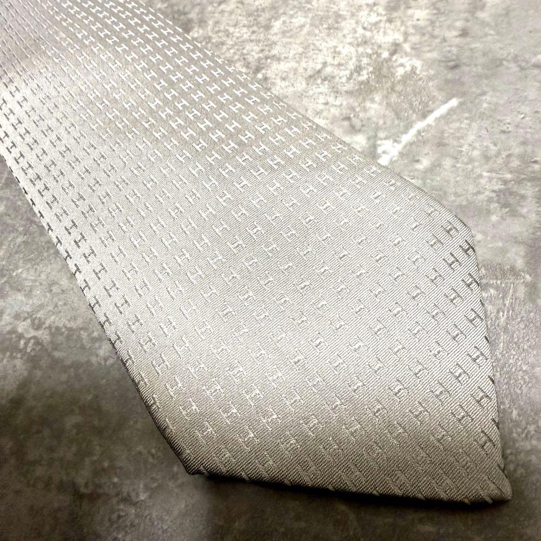 HERMES エルメス ネクタイ シルバー ファソネ H柄 定番 王道 結婚式