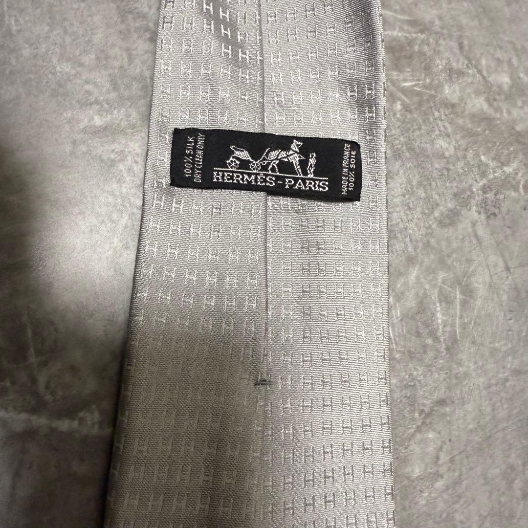 HERMES エルメス ネクタイ シルバー ファソネ H柄 定番 王道 結婚式