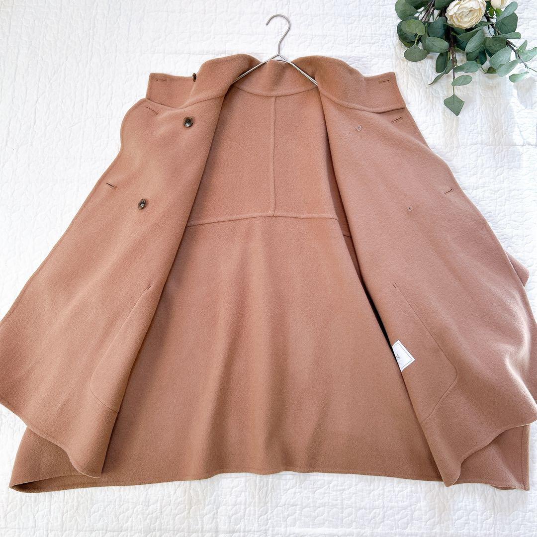 極美品 スローブイエナ 23年 スタンドカラーダブルフェイスポンチョ キャメル