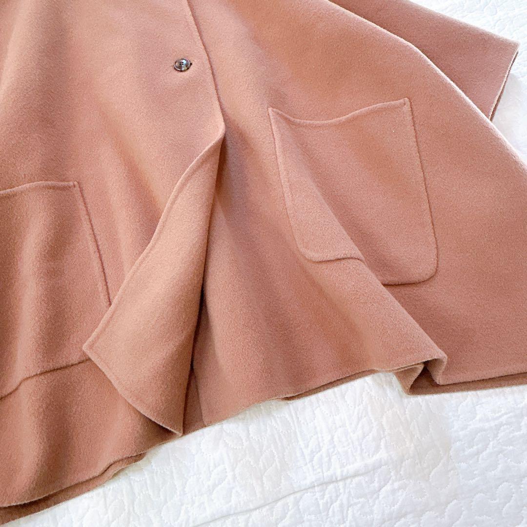 極美品 スローブイエナ 23年 スタンドカラーダブルフェイスポンチョ キャメル