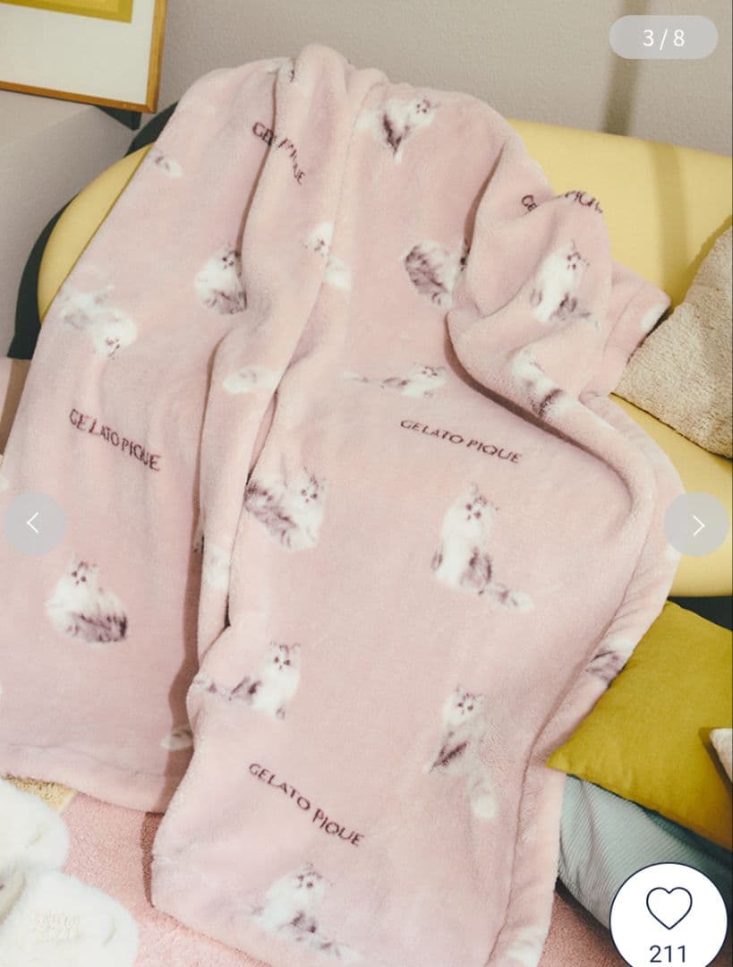 gelato pique CAT柄 プリント毛布 猫プリント ブランケット 毛布