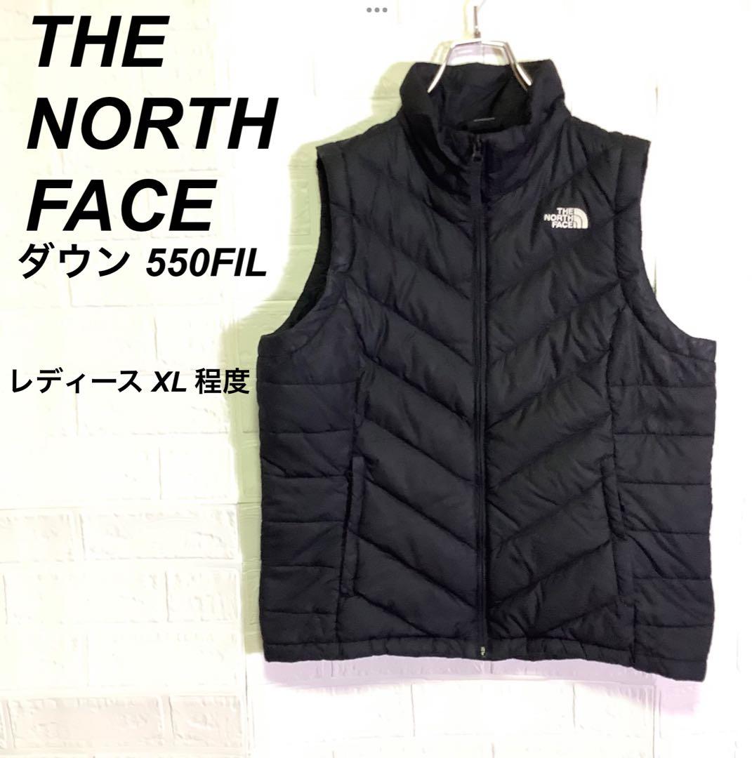 ノースフェイス ダウンベスト 550フィル 刺繍ロゴ ブラック 黒 XL
