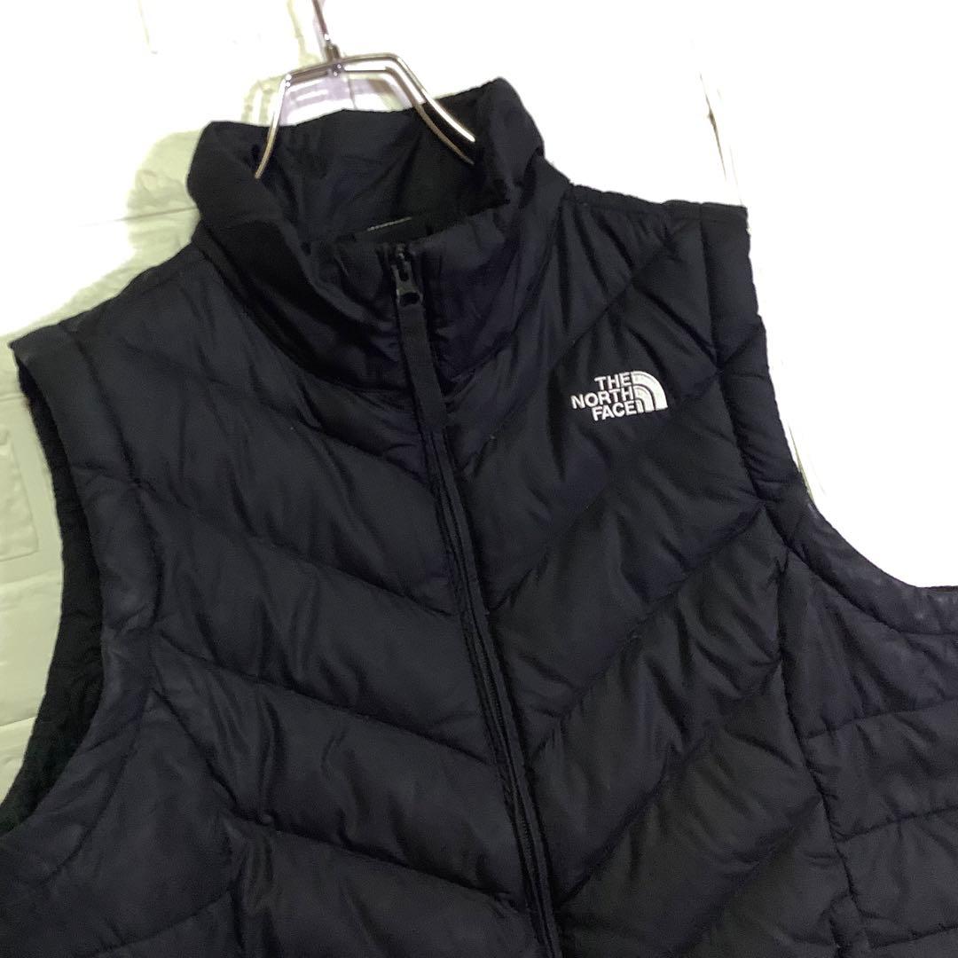 ノースフェイス ダウンベスト 550フィル 刺繍ロゴ ブラック 黒 XL
