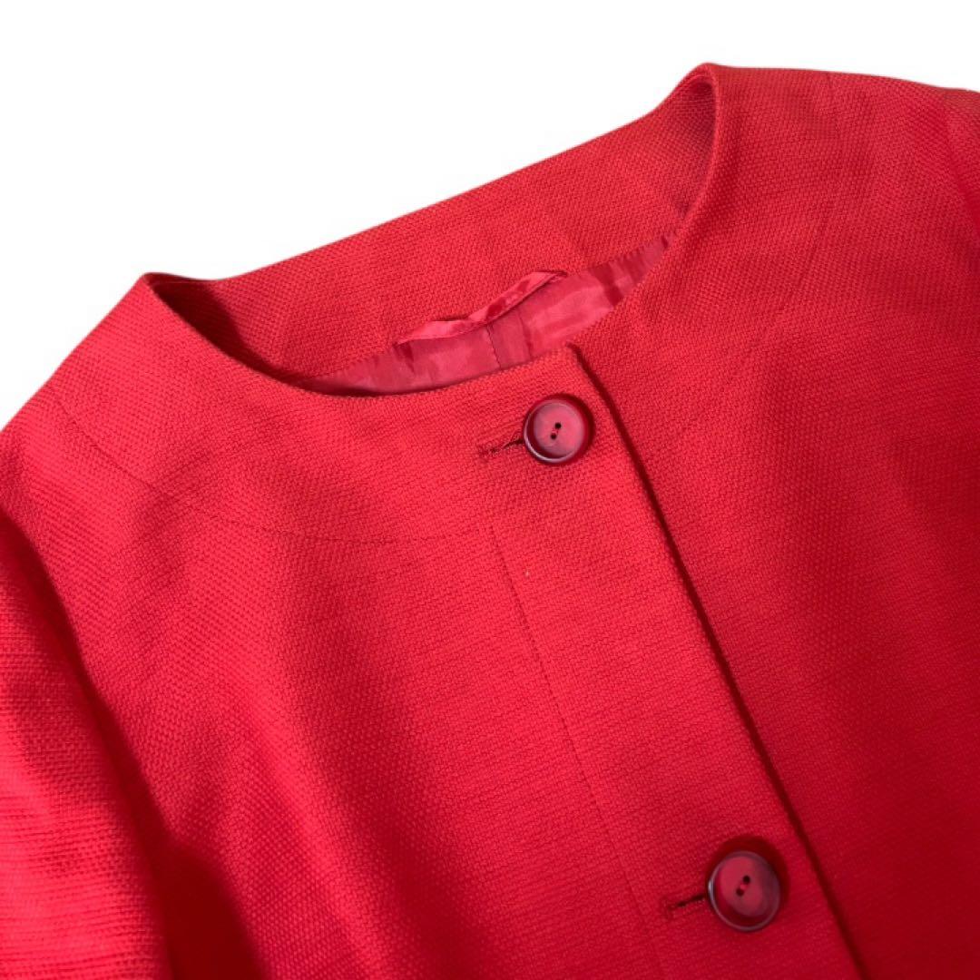 【美品】マックスマーラMaxMara STUDIO★ノーカラー★ミドルコートL赤