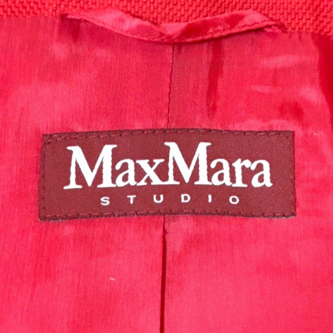 【美品】マックスマーラMaxMara STUDIO★ノーカラー★ミドルコートL赤