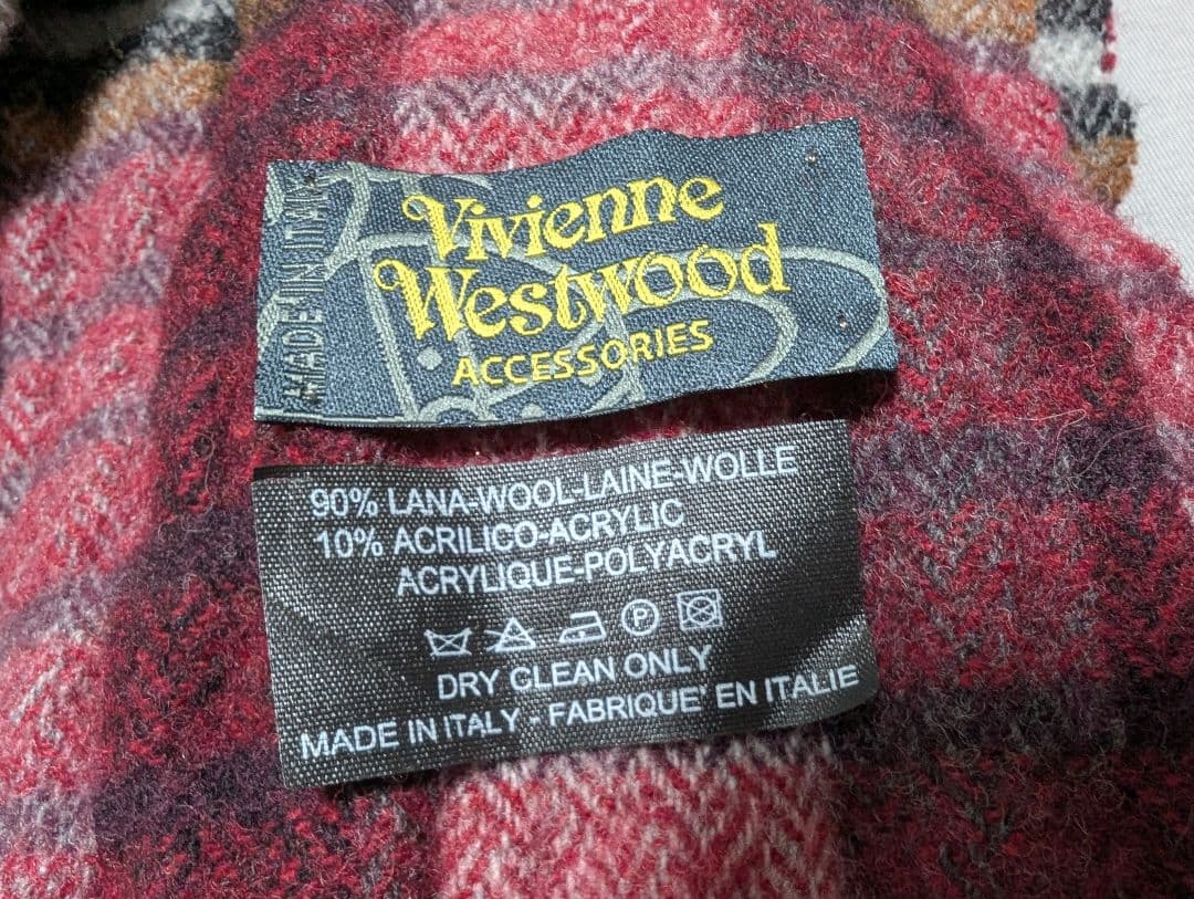 超美品ꕤ【Vivienne Westwood】オーブ刺繍チェック柄マフラー