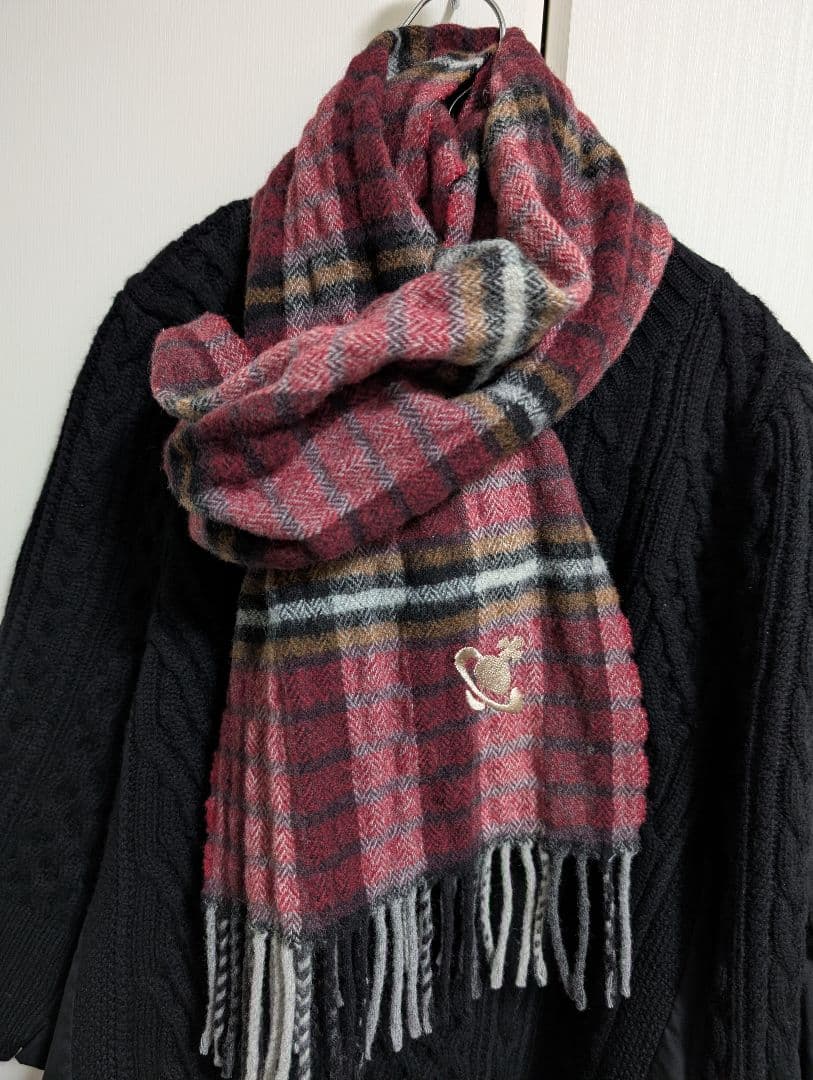 超美品ꕤ【Vivienne Westwood】オーブ刺繍チェック柄マフラー