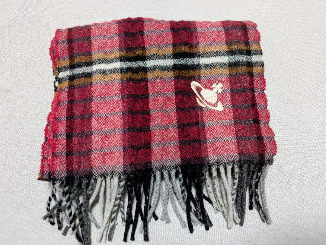 超美品ꕤ【Vivienne Westwood】オーブ刺繍チェック柄マフラー