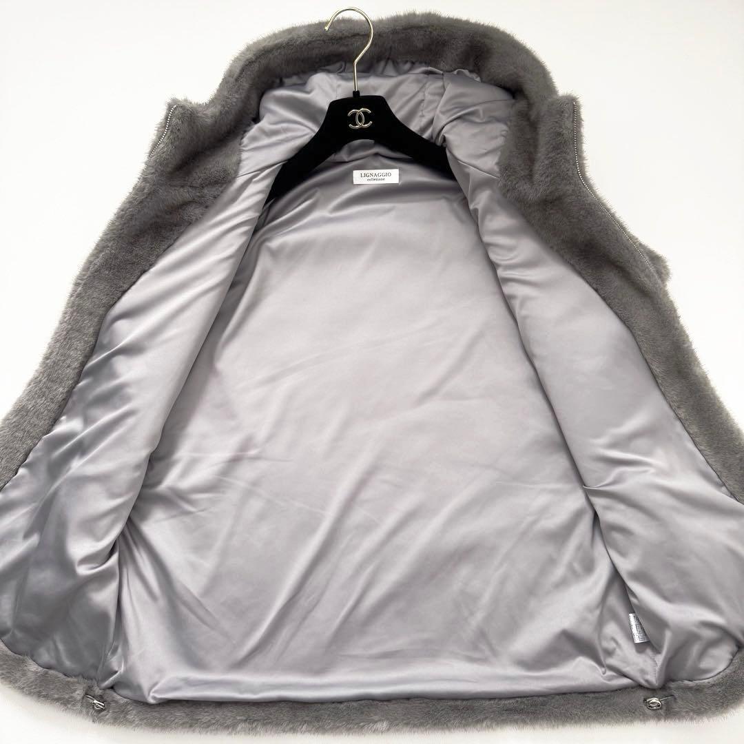 極美品✨24AWリナージオ ミンク風フェイクフレンチスリーブジレ ベスト グレー